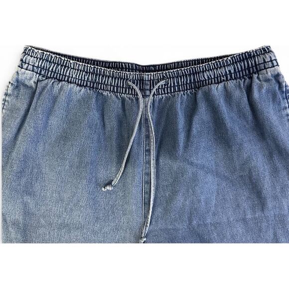 Basic Editions Pull On Drawstring Embroidered Crop Floral Large Blue Jeans - Picture 4 of 6